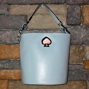 KATE SPADE Suzy Bucket Bag Hazy Blue Teal Smooth Leather Removable Lining ***